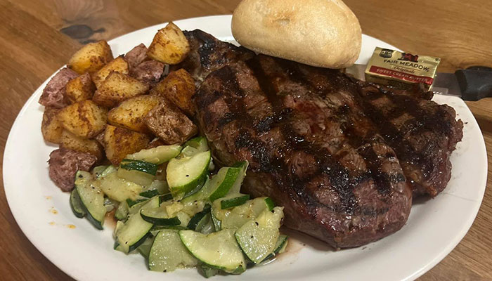 Ribeye with potatoes and salad from Steller 181 Taphouse